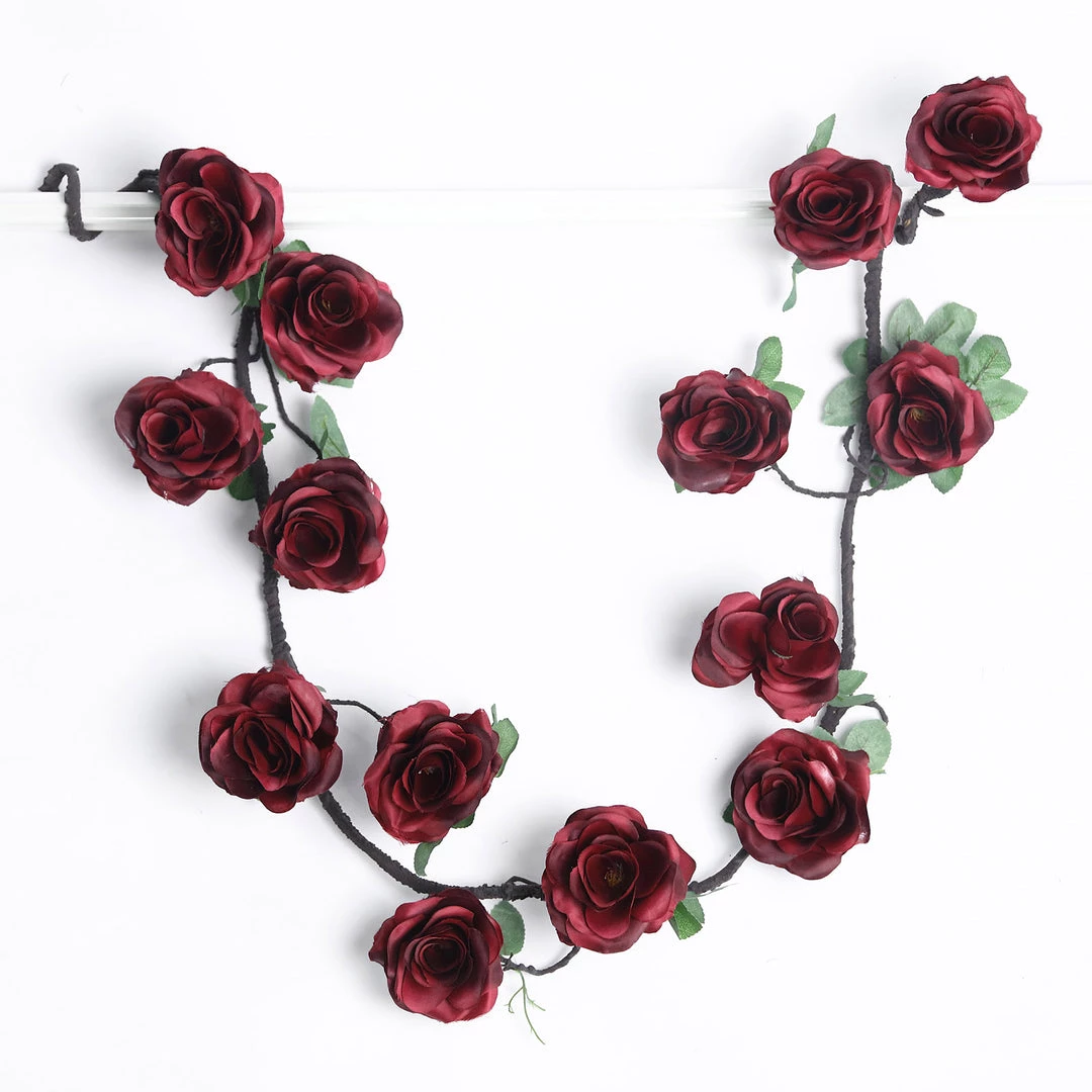 HIER_1210 Artificial Flower & Plants 6ft | Burgundy Artificial Silk Rose Hanging Flower Garland, Faux Vine 21 HIER_1210 Artificial Flower & Plants 6ft | Burgundy Artificial Silk Rose Hanging Flower Garland, Faux Vine