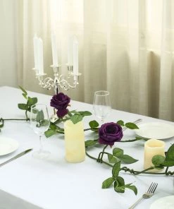 HIER_1210 6ft | Purple Real Touch Artificial Rose & Leaf Flower Garland Vine