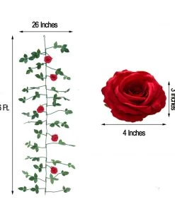 HIER_1210 6ft | Red Real Touch Artificial Rose & Leaf Flower Garland Vine Artificial Flower & Plants 19 HIER_1210 6ft | Red Real Touch Artificial Rose & Leaf Flower Garland Vine Artificial Flower & Plants