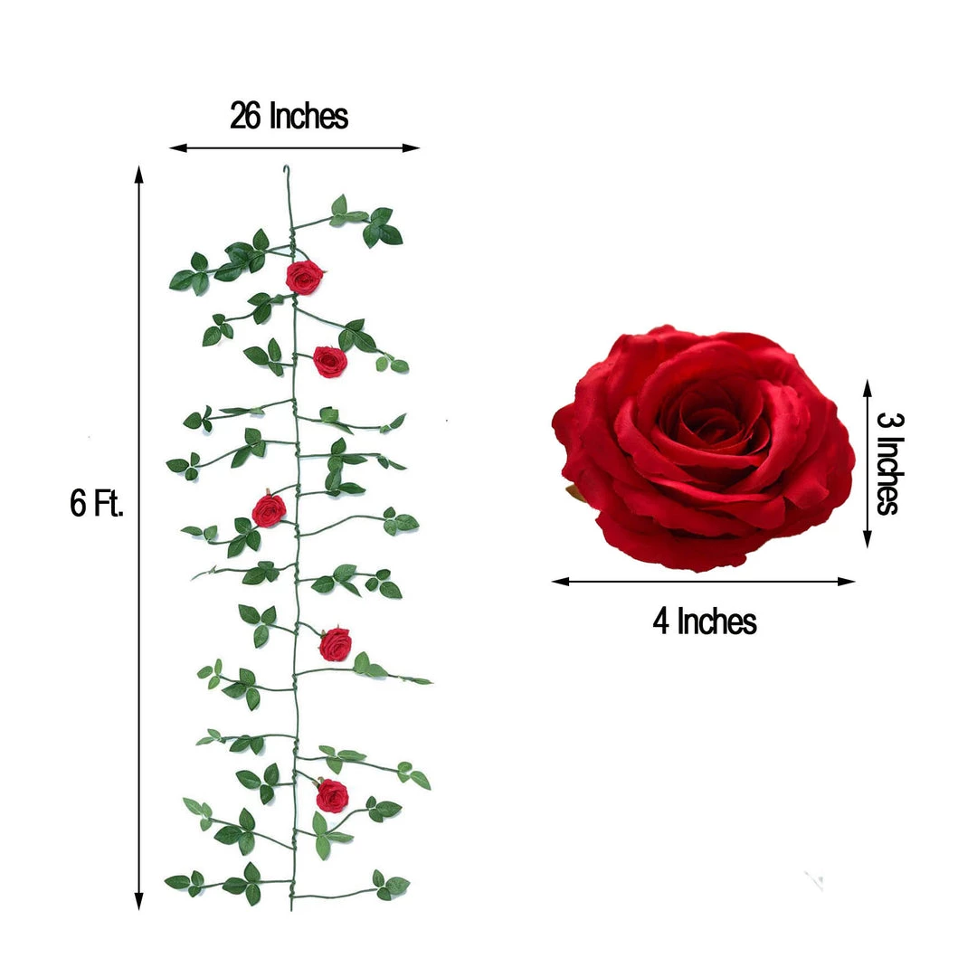 HIER_1210 6ft | Red Real Touch Artificial Rose & Leaf Flower Garland Vine Artificial Flower & Plants 3 HIER_1210 6ft | Red Real Touch Artificial Rose & Leaf Flower Garland Vine Artificial Flower & Plants