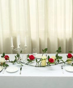 HIER_1210 6ft | Red Real Touch Artificial Rose & Leaf Flower Garland Vine Artificial Flower & Plants