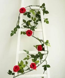HIER_1210 6ft | Red Real Touch Artificial Rose & Leaf Flower Garland Vine Artificial Flower & Plants 21 HIER_1210 6ft | Red Real Touch Artificial Rose & Leaf Flower Garland Vine Artificial Flower & Plants