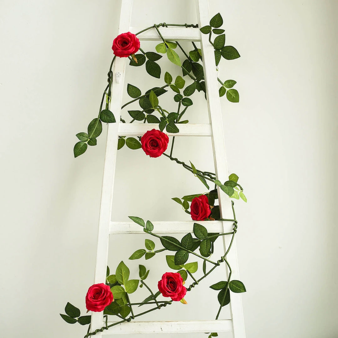 HIER_1210 6ft | Red Real Touch Artificial Rose & Leaf Flower Garland Vine Artificial Flower & Plants 5 HIER_1210 6ft | Red Real Touch Artificial Rose & Leaf Flower Garland Vine Artificial Flower & Plants