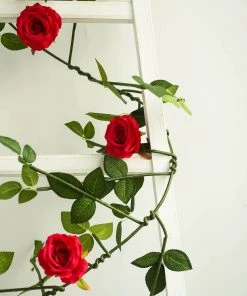 HIER_1210 6ft | Red Real Touch Artificial Rose & Leaf Flower Garland Vine Artificial Flower & Plants 22 HIER_1210 6ft | Red Real Touch Artificial Rose & Leaf Flower Garland Vine Artificial Flower & Plants
