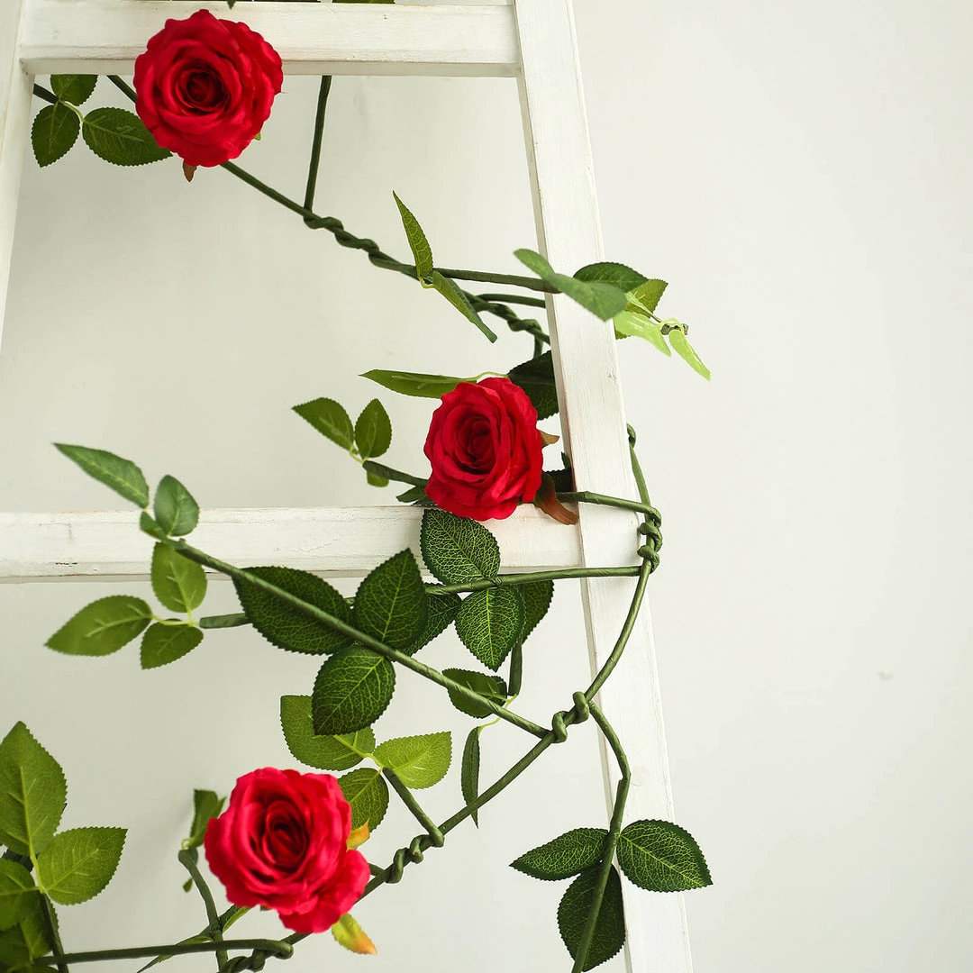 HIER_1210 6ft | Red Real Touch Artificial Rose & Leaf Flower Garland Vine Artificial Flower & Plants 6 HIER_1210 6ft | Red Real Touch Artificial Rose & Leaf Flower Garland Vine Artificial Flower & Plants