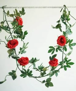 HIER_1210 6ft | Red Real Touch Artificial Rose & Leaf Flower Garland Vine Artificial Flower & Plants 29 HIER_1210 6ft | Red Real Touch Artificial Rose & Leaf Flower Garland Vine Artificial Flower & Plants