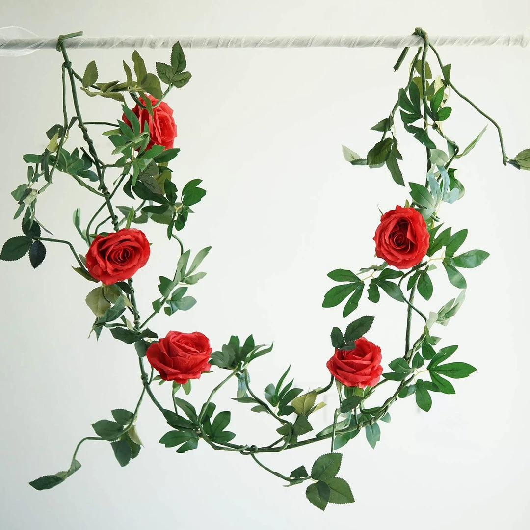 HIER_1210 6ft | Red Real Touch Artificial Rose & Leaf Flower Garland Vine Artificial Flower & Plants 13 HIER_1210 6ft | Red Real Touch Artificial Rose & Leaf Flower Garland Vine Artificial Flower & Plants