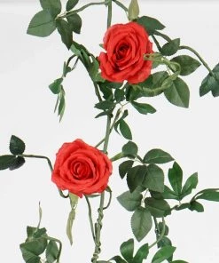 HIER_1210 6ft | Red Real Touch Artificial Rose & Leaf Flower Garland Vine Artificial Flower & Plants 32 HIER_1210 6ft | Red Real Touch Artificial Rose & Leaf Flower Garland Vine Artificial Flower & Plants
