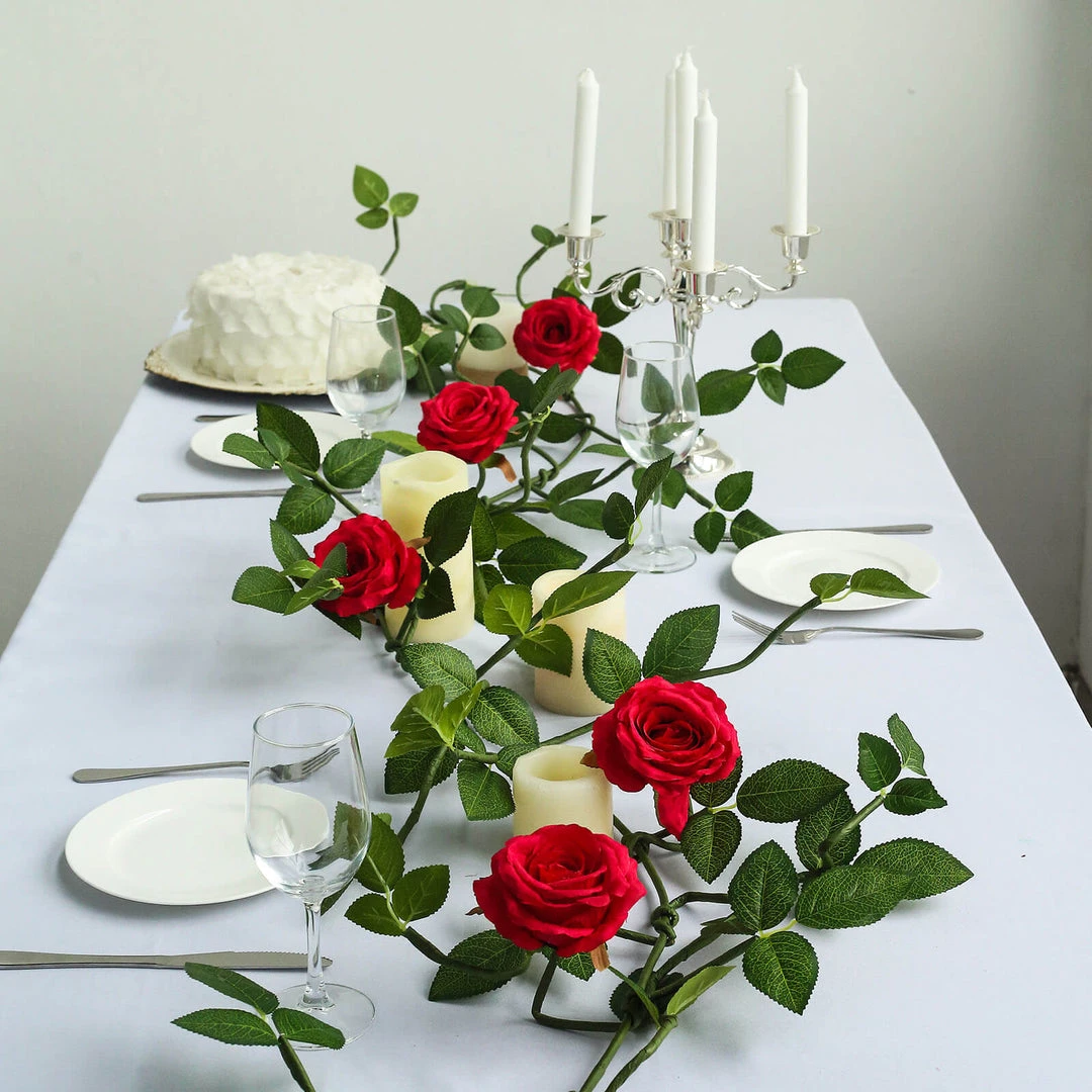 HIER_1210 6ft | Red Real Touch Artificial Rose & Leaf Flower Garland Vine Artificial Flower & Plants 4 HIER_1210 6ft | Red Real Touch Artificial Rose & Leaf Flower Garland Vine Artificial Flower & Plants