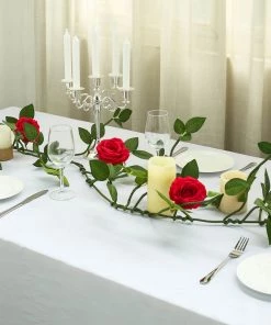 HIER_1210 6ft | Red Real Touch Artificial Rose & Leaf Flower Garland Vine Artificial Flower & Plants