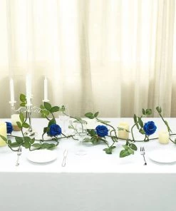 HIER_1210 Artificial Flower & Plants 6ft | Royal Blue Real Touch Artificial Rose & Leaf Flower Garland Vine