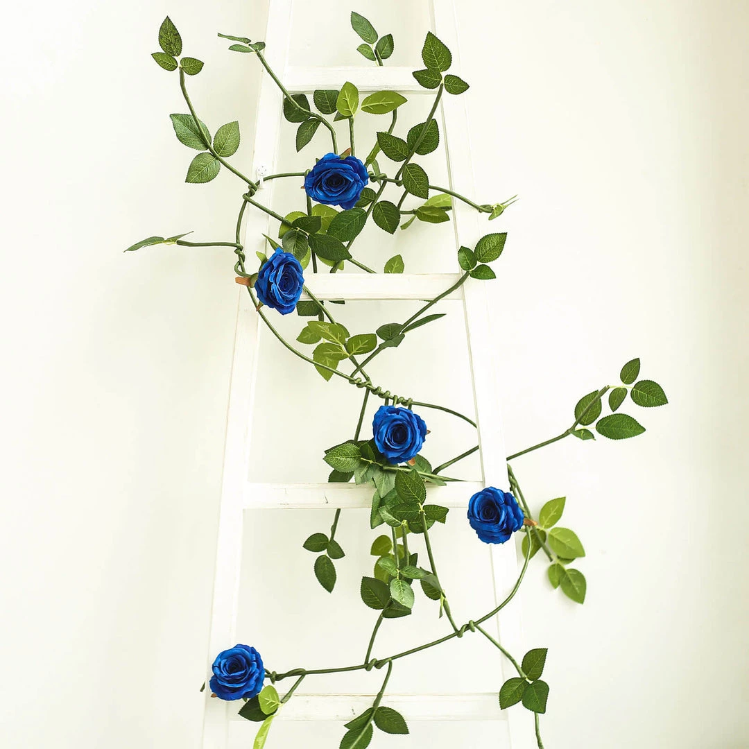 HIER_1210 Artificial Flower & Plants 6ft | Royal Blue Real Touch Artificial Rose & Leaf Flower Garland Vine 5 HIER_1210 Artificial Flower & Plants 6ft | Royal Blue Real Touch Artificial Rose & Leaf Flower Garland Vine