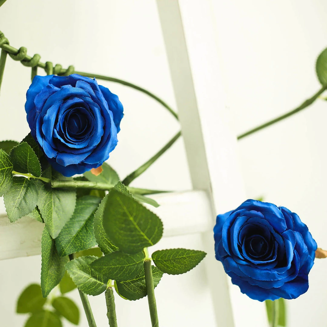 HIER_1210 Artificial Flower & Plants 6ft | Royal Blue Real Touch Artificial Rose & Leaf Flower Garland Vine 6 HIER_1210 Artificial Flower & Plants 6ft | Royal Blue Real Touch Artificial Rose & Leaf Flower Garland Vine