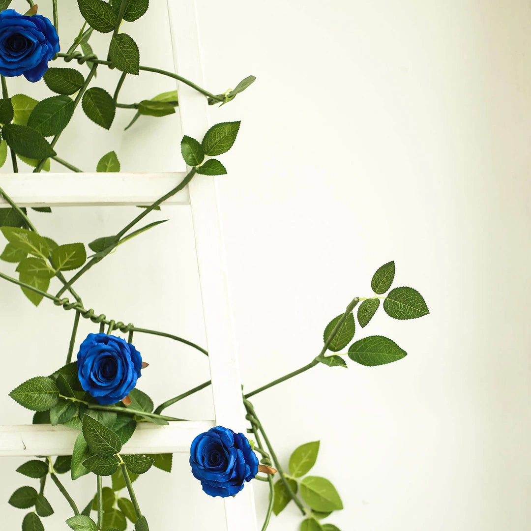 HIER_1210 Artificial Flower & Plants 6ft | Royal Blue Real Touch Artificial Rose & Leaf Flower Garland Vine 9 HIER_1210 Artificial Flower & Plants 6ft | Royal Blue Real Touch Artificial Rose & Leaf Flower Garland Vine