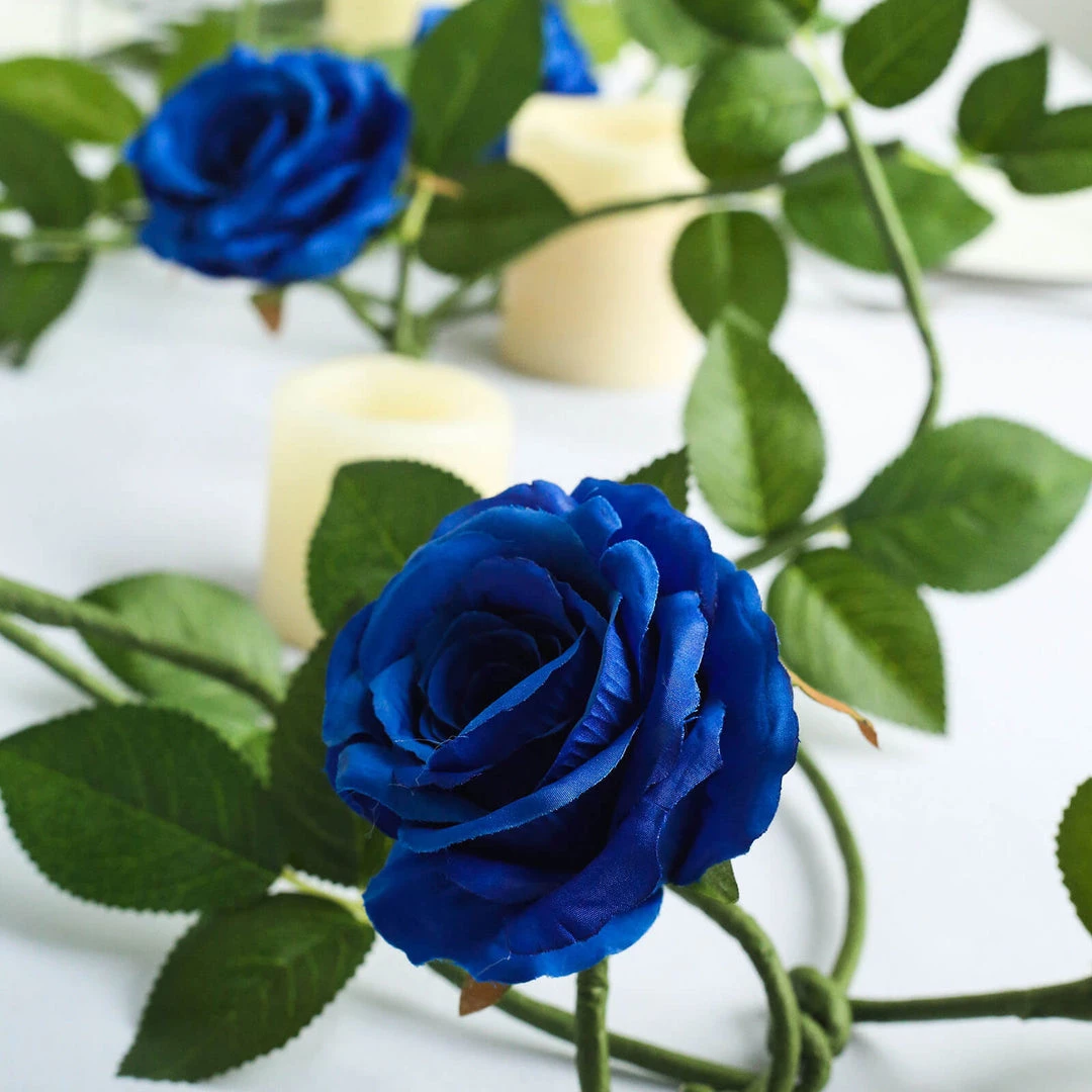 HIER_1210 Artificial Flower & Plants 6ft | Royal Blue Real Touch Artificial Rose & Leaf Flower Garland Vine 10 HIER_1210 Artificial Flower & Plants 6ft | Royal Blue Real Touch Artificial Rose & Leaf Flower Garland Vine