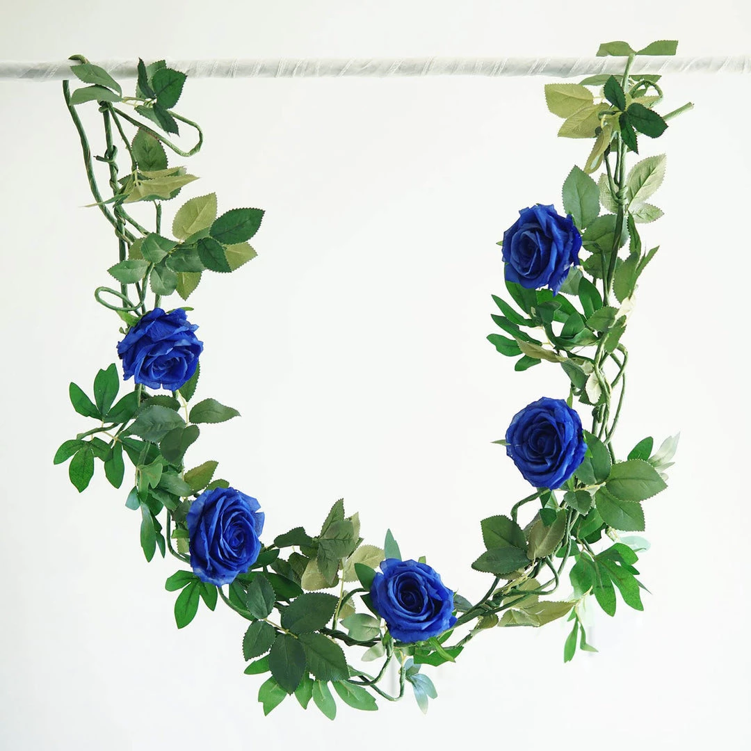 HIER_1210 Artificial Flower & Plants 6ft | Royal Blue Real Touch Artificial Rose & Leaf Flower Garland Vine 13 HIER_1210 Artificial Flower & Plants 6ft | Royal Blue Real Touch Artificial Rose & Leaf Flower Garland Vine