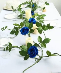HIER_1210 Artificial Flower & Plants 6ft | Royal Blue Real Touch Artificial Rose & Leaf Flower Garland Vine 20 HIER_1210 Artificial Flower & Plants 6ft | Royal Blue Real Touch Artificial Rose & Leaf Flower Garland Vine