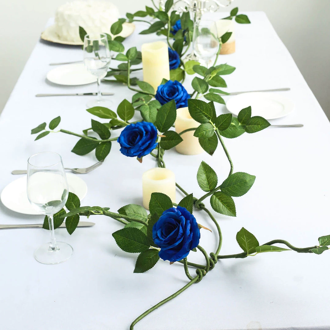 HIER_1210 Artificial Flower & Plants 6ft | Royal Blue Real Touch Artificial Rose & Leaf Flower Garland Vine 4 HIER_1210 Artificial Flower & Plants 6ft | Royal Blue Real Touch Artificial Rose & Leaf Flower Garland Vine