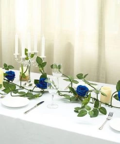 HIER_1210 Artificial Flower & Plants 6ft | Royal Blue Real Touch Artificial Rose & Leaf Flower Garland Vine