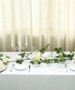 HIER_1210 6ft | White Real Touch Artificial Rose & Leaf Flower Garland Vine Artificial Flower & Plants