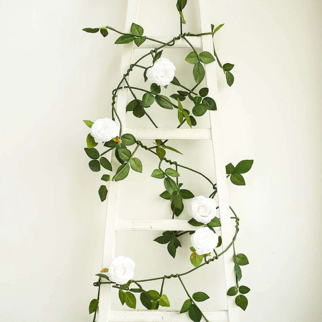 HIER_1210 6ft | White Real Touch Artificial Rose & Leaf Flower Garland Vine Artificial Flower & Plants 4 HIER_1210 6ft | White Real Touch Artificial Rose & Leaf Flower Garland Vine Artificial Flower & Plants