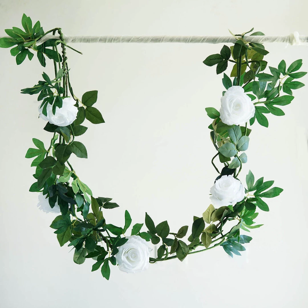 HIER_1210 6ft | White Real Touch Artificial Rose & Leaf Flower Garland Vine Artificial Flower & Plants 13 HIER_1210 6ft | White Real Touch Artificial Rose & Leaf Flower Garland Vine Artificial Flower & Plants
