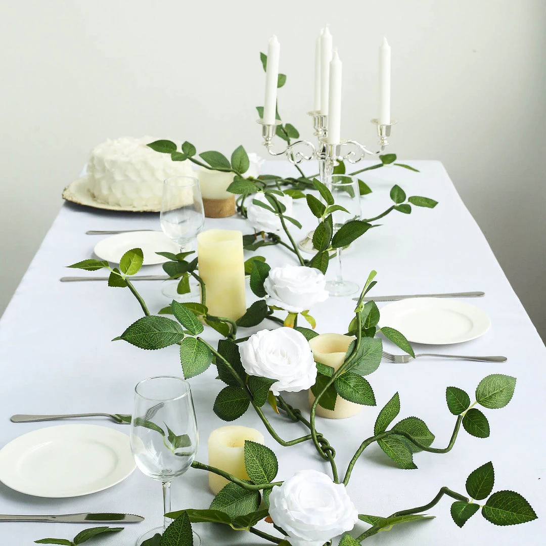 HIER_1210 6ft | White Real Touch Artificial Rose & Leaf Flower Garland Vine Artificial Flower & Plants 5 HIER_1210 6ft | White Real Touch Artificial Rose & Leaf Flower Garland Vine Artificial Flower & Plants