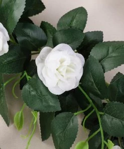 HIER_1210 6ft | 20 Cream Artificial Silk Roses Flower Garland, Hanging Vine