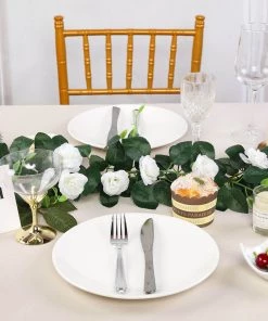 HIER_1210 6ft | 20 Cream Artificial Silk Roses Flower Garland, Hanging Vine