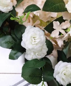 HIER_1210 6ft | 20 Cream Artificial Silk Roses Flower Garland, Hanging Vine