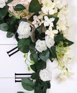 HIER_1210 6ft | 20 Cream Artificial Silk Roses Flower Garland, Hanging Vine