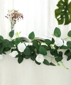 HIER_1210 6ft | 20 Cream Artificial Silk Roses Flower Garland, Hanging Vine