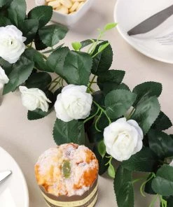 HIER_1210 6ft | 20 Cream Artificial Silk Roses Flower Garland, Hanging Vine