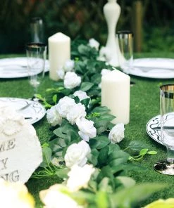 HIER_1210 6ft | 20 Cream Artificial Silk Roses Flower Garland, Hanging Vine