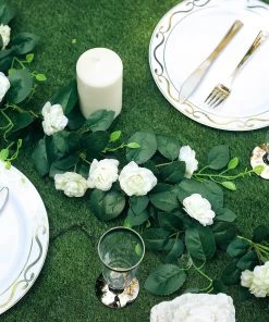 HIER_1210 6ft | 20 Cream Artificial Silk Roses Flower Garland, Hanging Vine