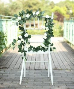 HIER_1210 6ft | 20 Cream Artificial Silk Roses Flower Garland, Hanging Vine