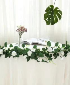HIER_1210 6ft | 20 Cream Artificial Silk Roses Flower Garland, Hanging Vine