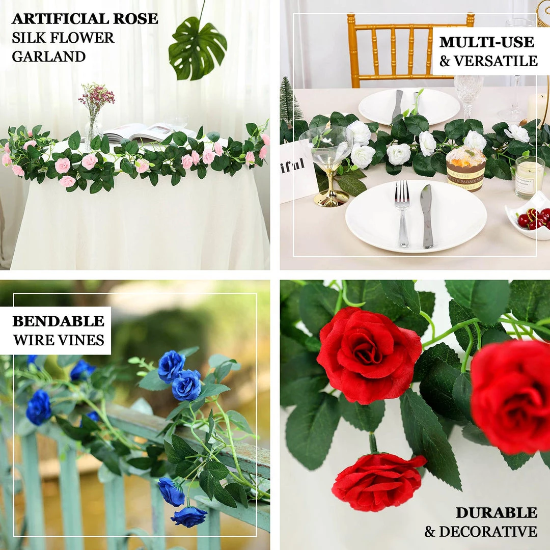 HIER_1210 Artificial Flower & Plants 6ft | 20 Purple Artificial Silk Roses Flower Garland, Hanging Vine 4 HIER_1210 Artificial Flower & Plants 6ft | 20 Purple Artificial Silk Roses Flower Garland, Hanging Vine