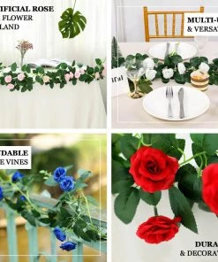 HIER_1210 6ft | 20 Cream Artificial Silk Roses Flower Garland, Hanging Vine
