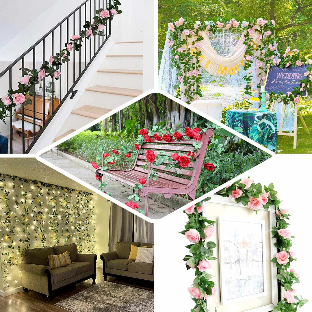 HIER_1210 Artificial Flower & Plants 6ft | 20 Purple Artificial Silk Roses Flower Garland, Hanging Vine 5 HIER_1210 Artificial Flower & Plants 6ft | 20 Purple Artificial Silk Roses Flower Garland, Hanging Vine