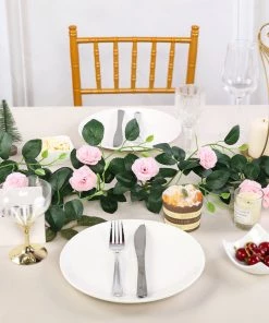 HIER_1210 6ft | 20 Pink Artificial Silk Roses Flower Garland, Hanging Vine