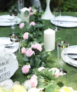 HIER_1210 6ft | 20 Pink Artificial Silk Roses Flower Garland, Hanging Vine