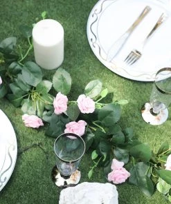 HIER_1210 6ft | 20 Pink Artificial Silk Roses Flower Garland, Hanging Vine