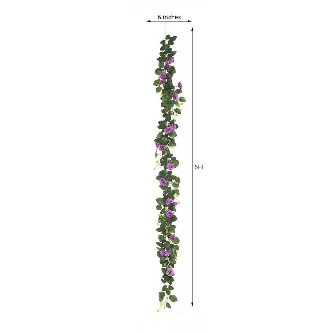 HIER_1210 Artificial Flower & Plants 6ft | 20 Purple Artificial Silk Roses Flower Garland, Hanging Vine 3 HIER_1210 Artificial Flower & Plants 6ft | 20 Purple Artificial Silk Roses Flower Garland, Hanging Vine