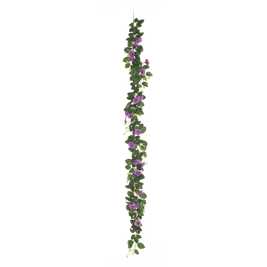 HIER_1210 Artificial Flower & Plants 6ft | 20 Purple Artificial Silk Roses Flower Garland, Hanging Vine 17 HIER_1210 Artificial Flower & Plants 6ft | 20 Purple Artificial Silk Roses Flower Garland, Hanging Vine
