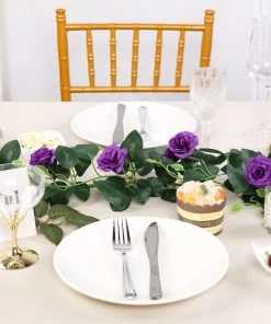 HIER_1210 Artificial Flower & Plants 6ft | 20 Purple Artificial Silk Roses Flower Garland, Hanging Vine 23 HIER_1210 Artificial Flower & Plants 6ft | 20 Purple Artificial Silk Roses Flower Garland, Hanging Vine
