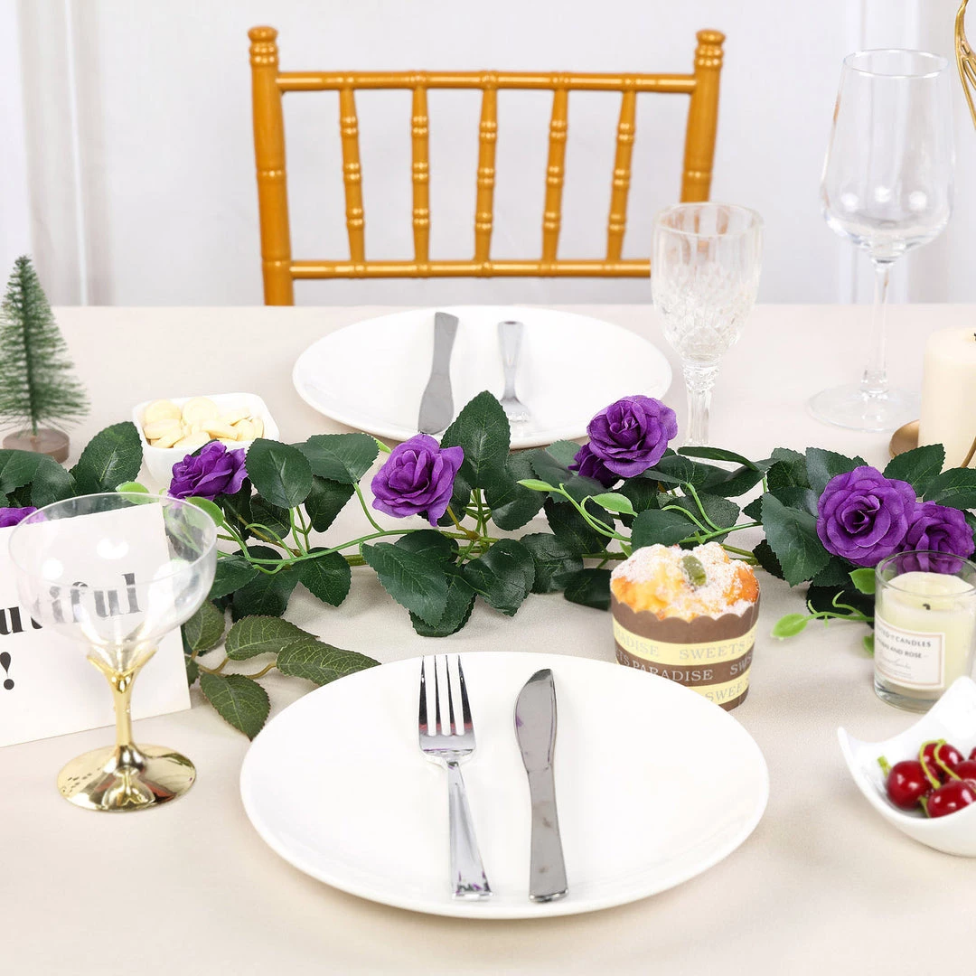 HIER_1210 Artificial Flower & Plants 6ft | 20 Purple Artificial Silk Roses Flower Garland, Hanging Vine 7 HIER_1210 Artificial Flower & Plants 6ft | 20 Purple Artificial Silk Roses Flower Garland, Hanging Vine