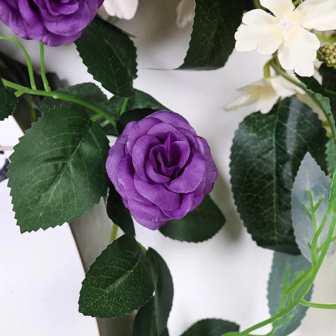 HIER_1210 Artificial Flower & Plants 6ft | 20 Purple Artificial Silk Roses Flower Garland, Hanging Vine 8 HIER_1210 Artificial Flower & Plants 6ft | 20 Purple Artificial Silk Roses Flower Garland, Hanging Vine