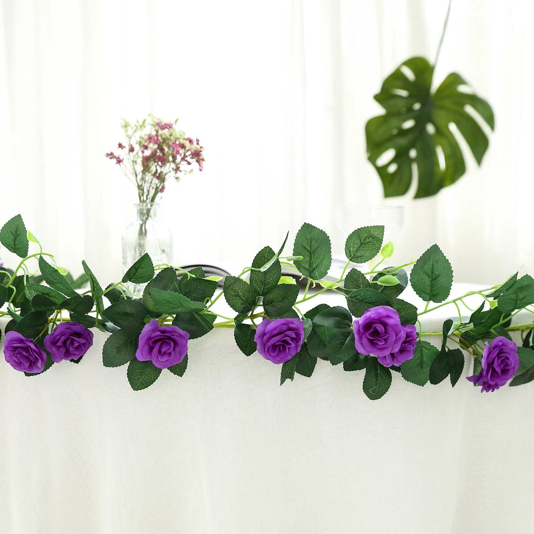 HIER_1210 Artificial Flower & Plants 6ft | 20 Purple Artificial Silk Roses Flower Garland, Hanging Vine 10 HIER_1210 Artificial Flower & Plants 6ft | 20 Purple Artificial Silk Roses Flower Garland, Hanging Vine