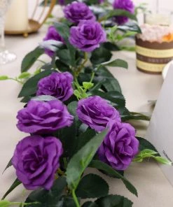 HIER_1210 Artificial Flower & Plants 6ft | 20 Purple Artificial Silk Roses Flower Garland, Hanging Vine 27 HIER_1210 Artificial Flower & Plants 6ft | 20 Purple Artificial Silk Roses Flower Garland, Hanging Vine